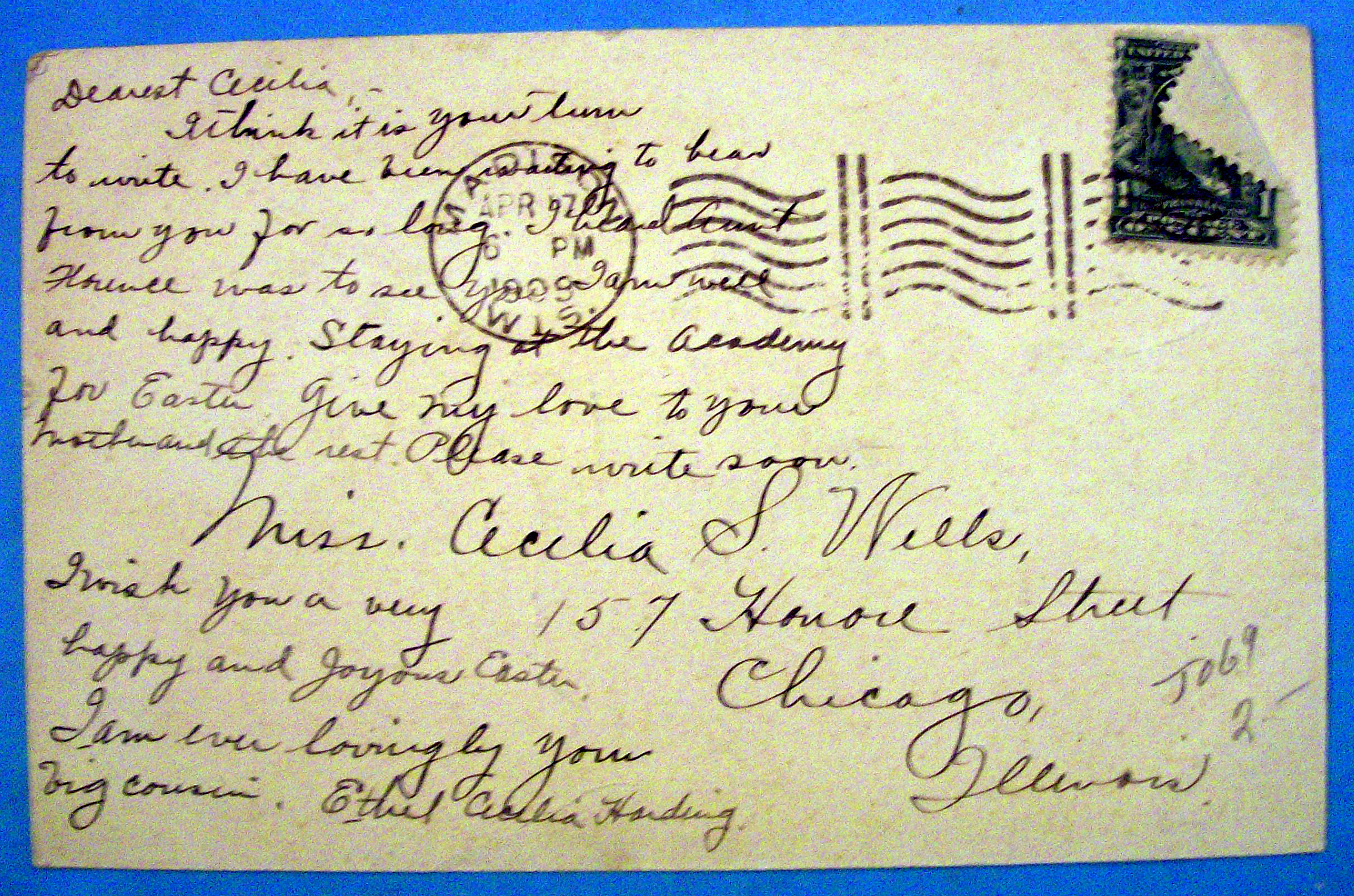 Easter Greetings Postcard w/Rabbit Driving a Carriage