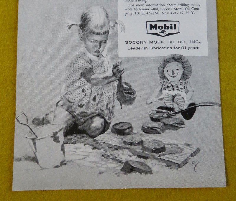 1957 Socony Mobil Oil Company with Little Girl Making Mud Pies