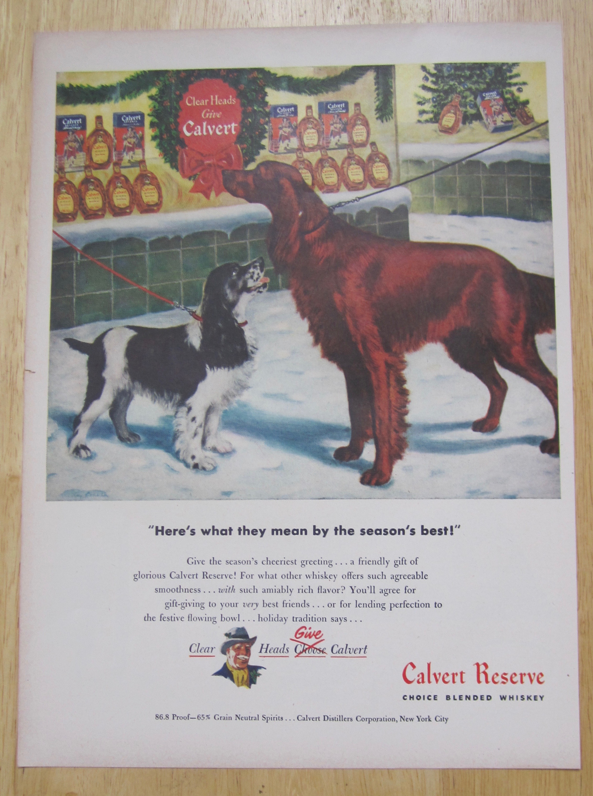 1947 Calvert Reserve Whiskey with Two Dogs on a Leash