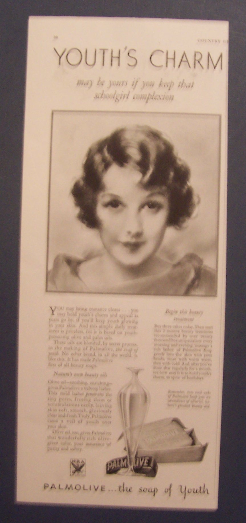 1933 Palmolive Soap with Woman's Lovely Face