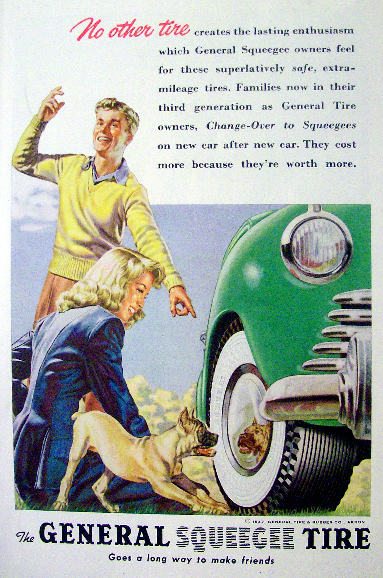 1947 General Squeegee Tire with Boy & Girl Watching Dog