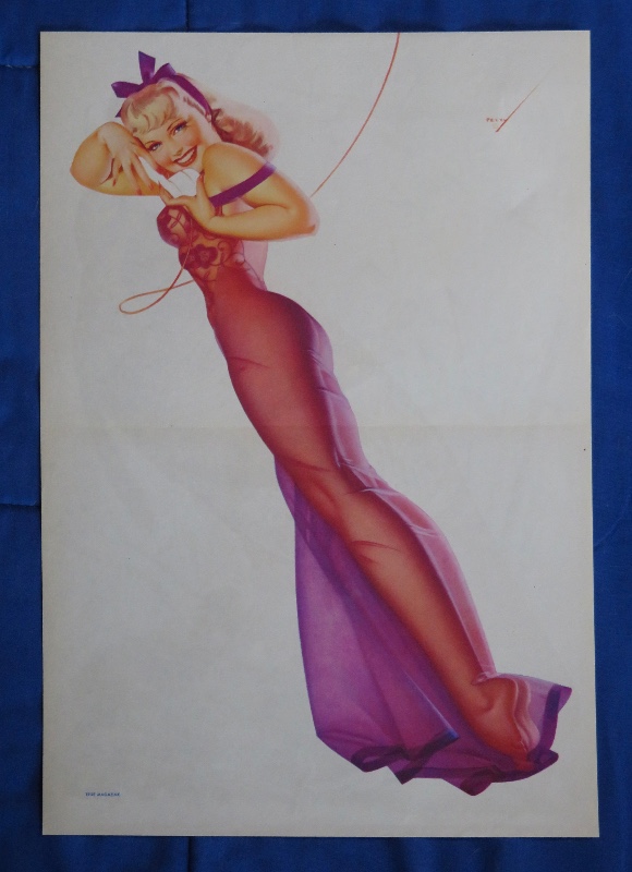 Original 1945 Sexy Blonde Pin Up Girl Wearing A Purple Nightgown While Talking On The Telephone By George Petty