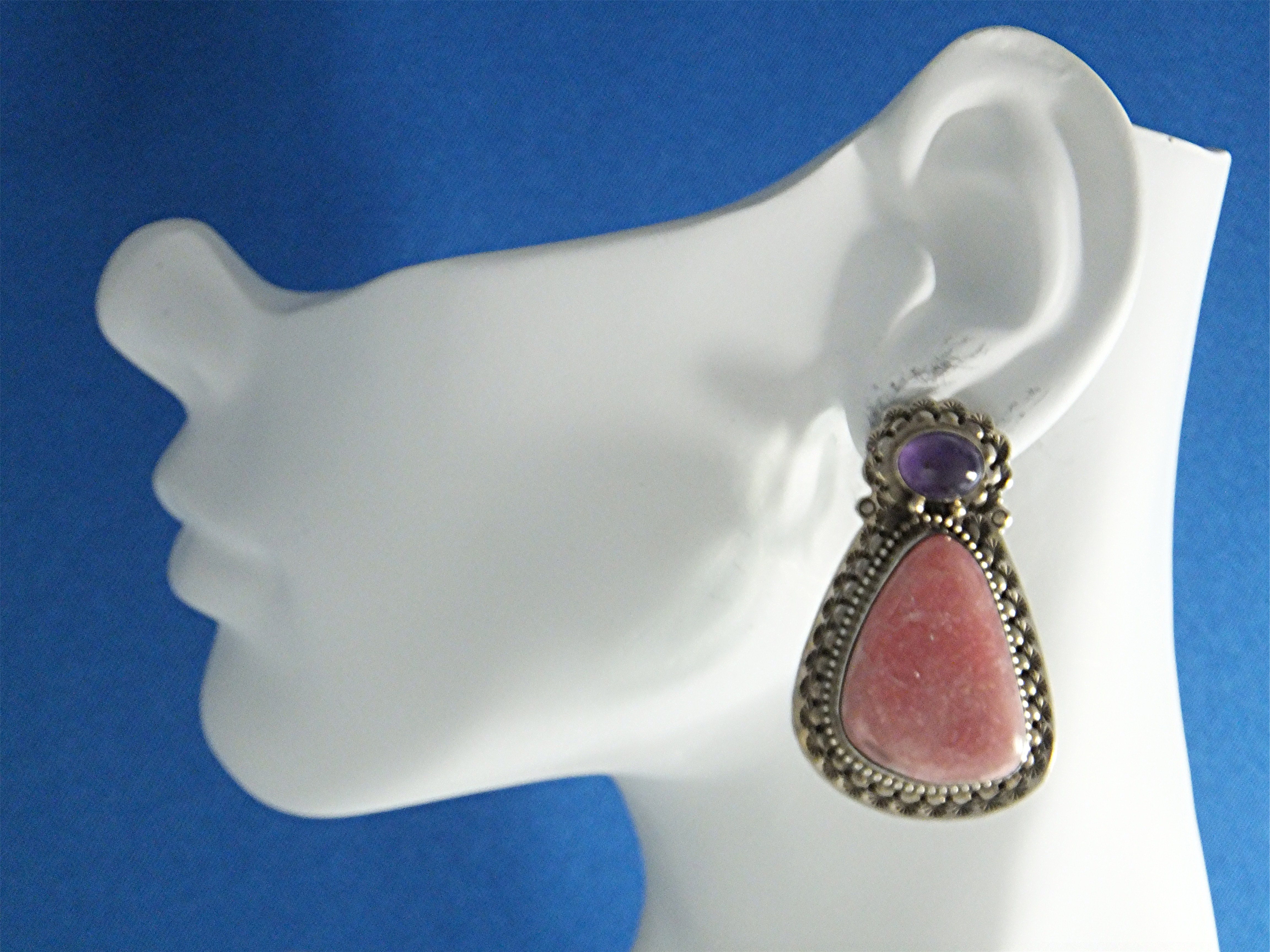 David Troutman Rhodochrosite Sterling Silver Clip Earri