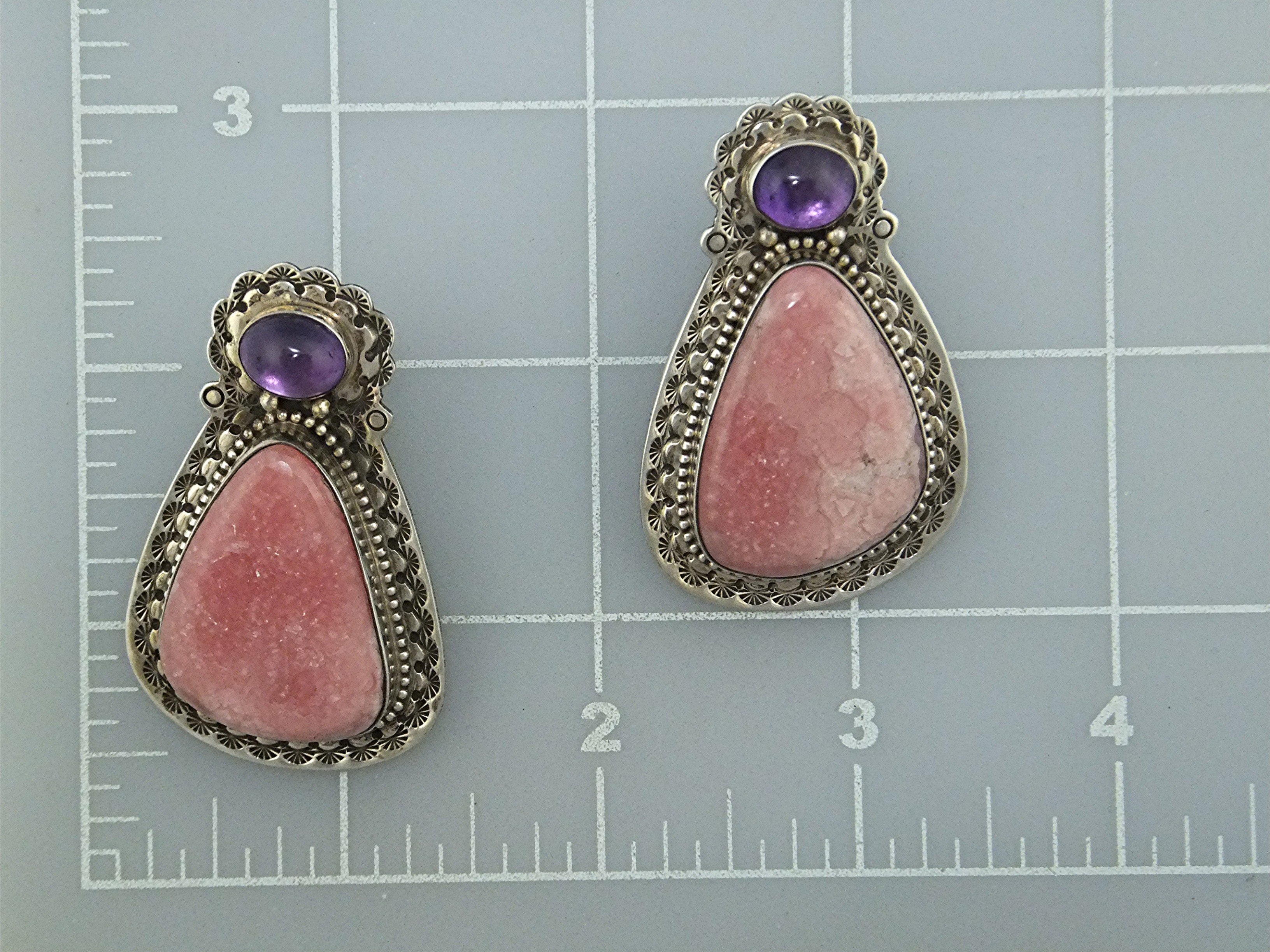 David Troutman Rhodochrosite Sterling Silver Clip Earri