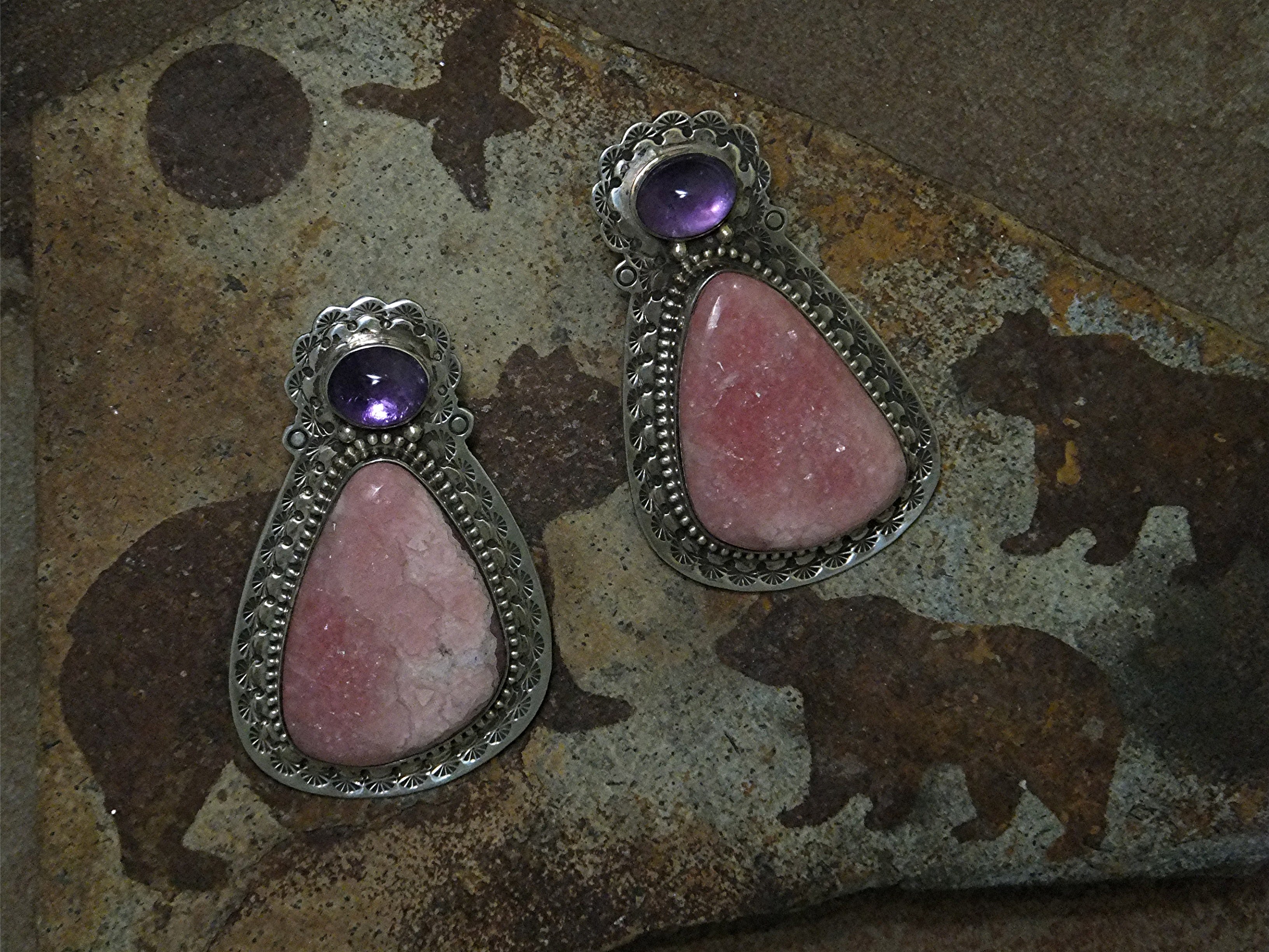 David Troutman Rhodochrosite Sterling Silver Clip Earri