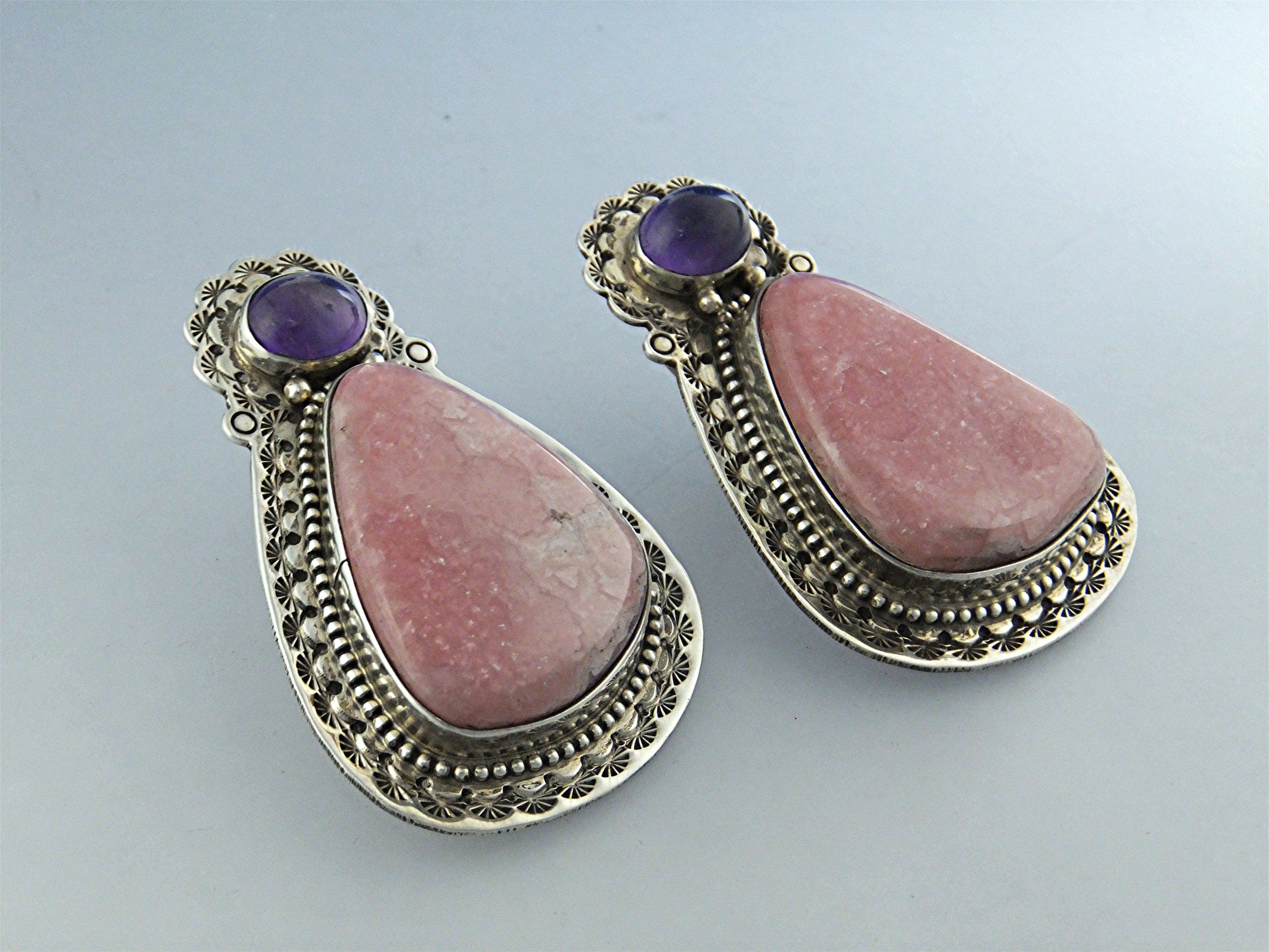David Troutman Rhodochrosite Sterling Silver Clip Earri