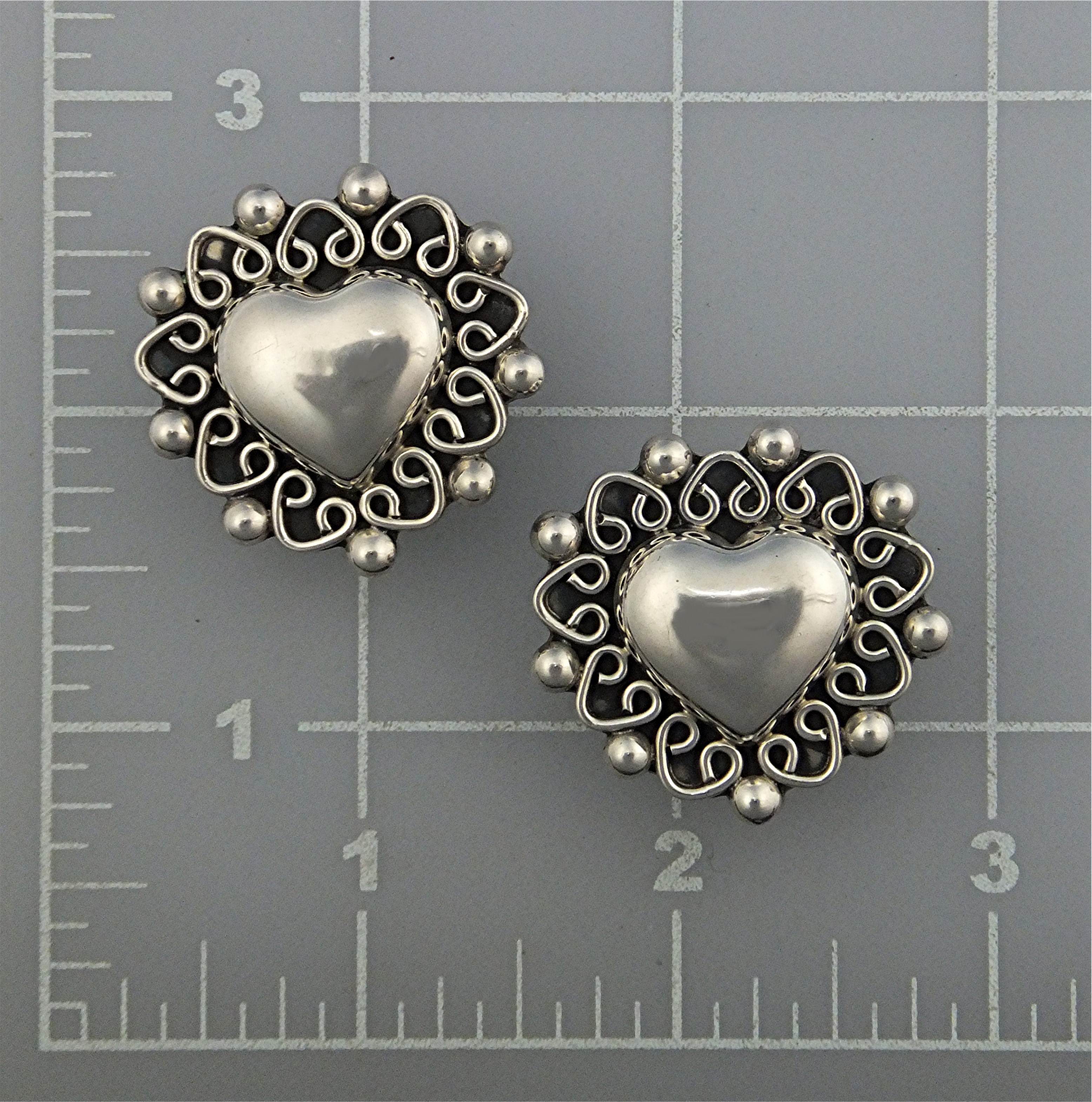 Taxco Mexico Sterling Silver Heart Clip Earrings