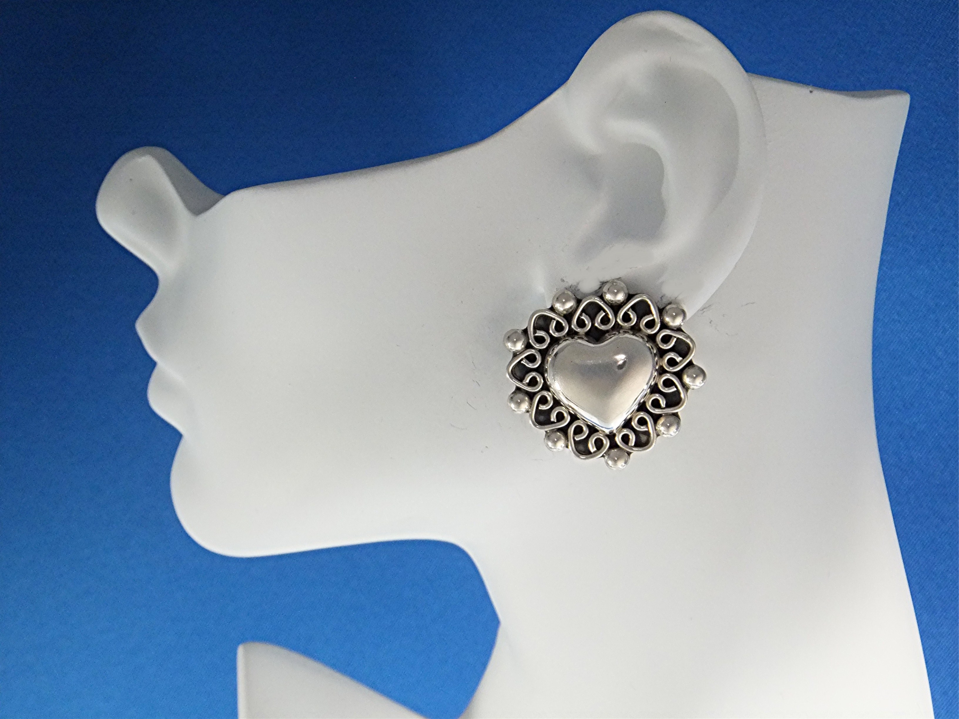 Taxco Mexico Sterling Silver Heart Clip Earrings