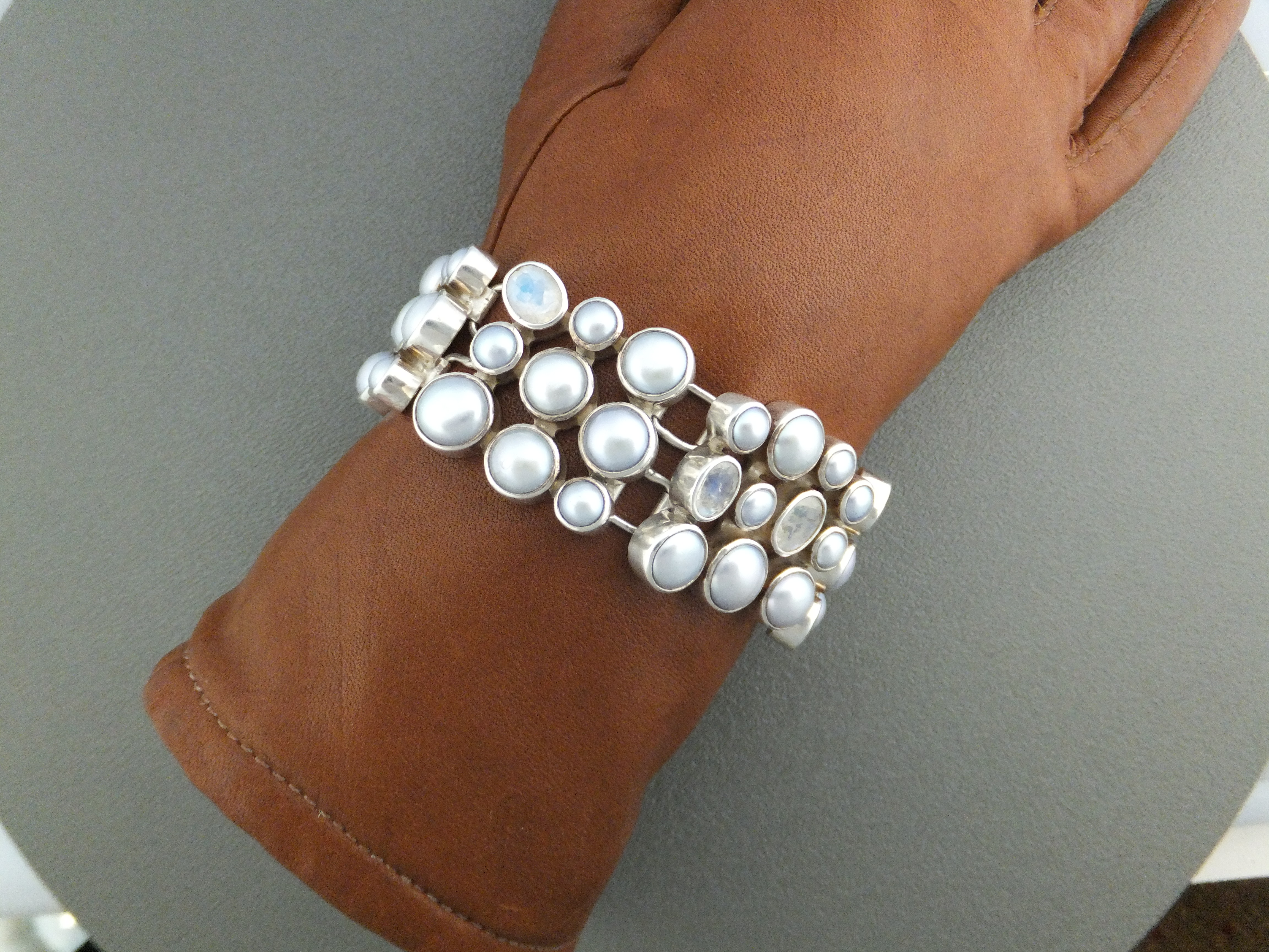 Moonstone Sterling Silver Pearls Mystic Starborn Bracel