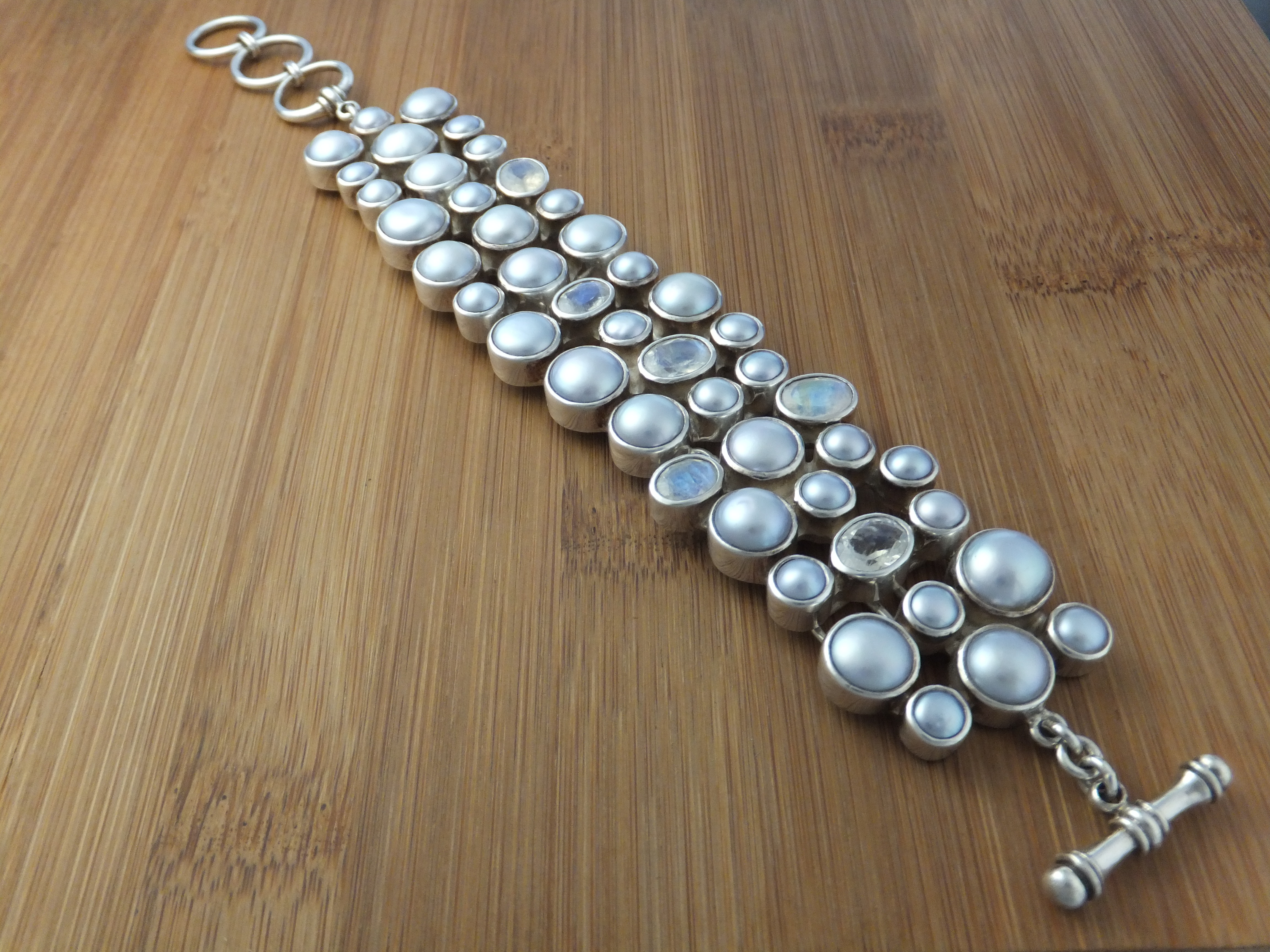 Moonstone Sterling Silver Pearls Mystic Starborn Bracel