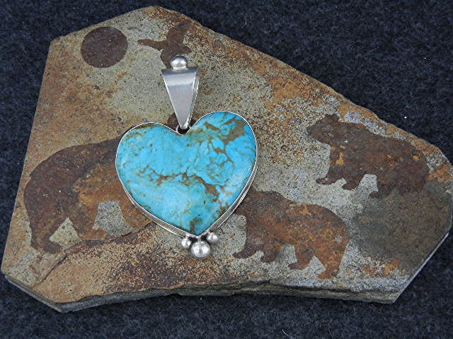 David Troutman Sterling Silver Kingman Turquoise Heart