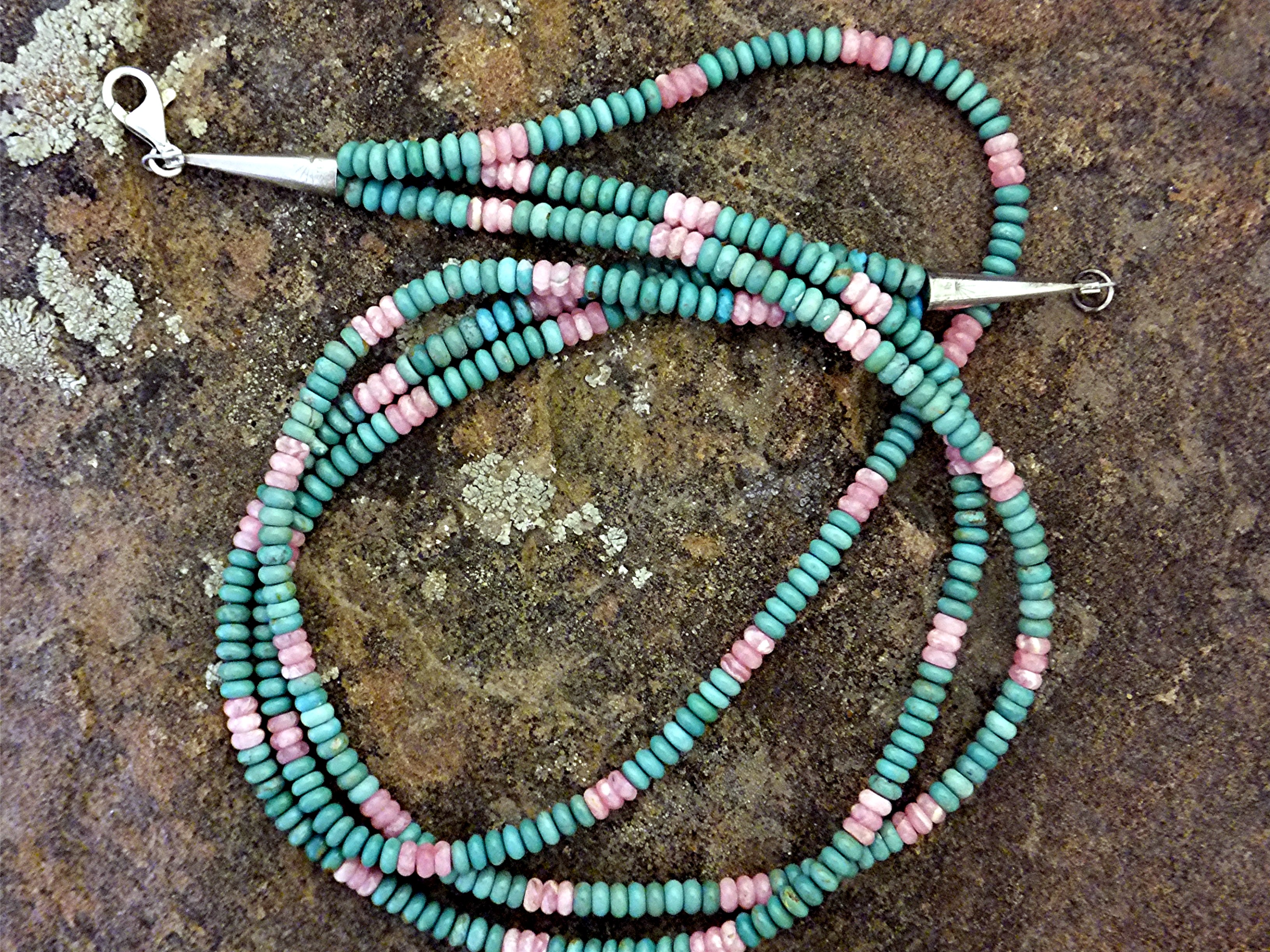 Necklace Kingman Turquoise Rhoocrosite 3 Strand USA