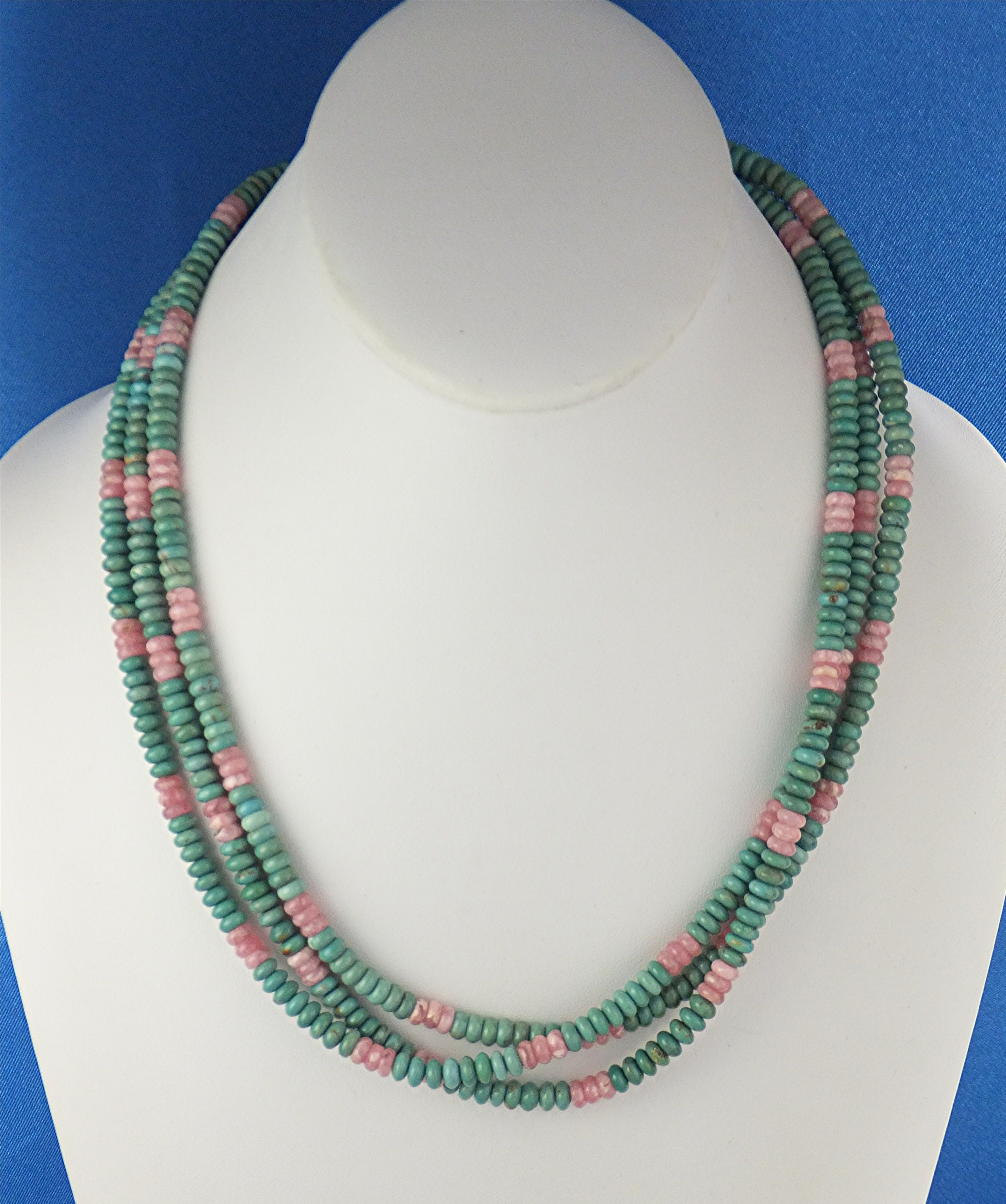 Necklace Kingman Turquoise Rhoocrosite 3 Strand USA