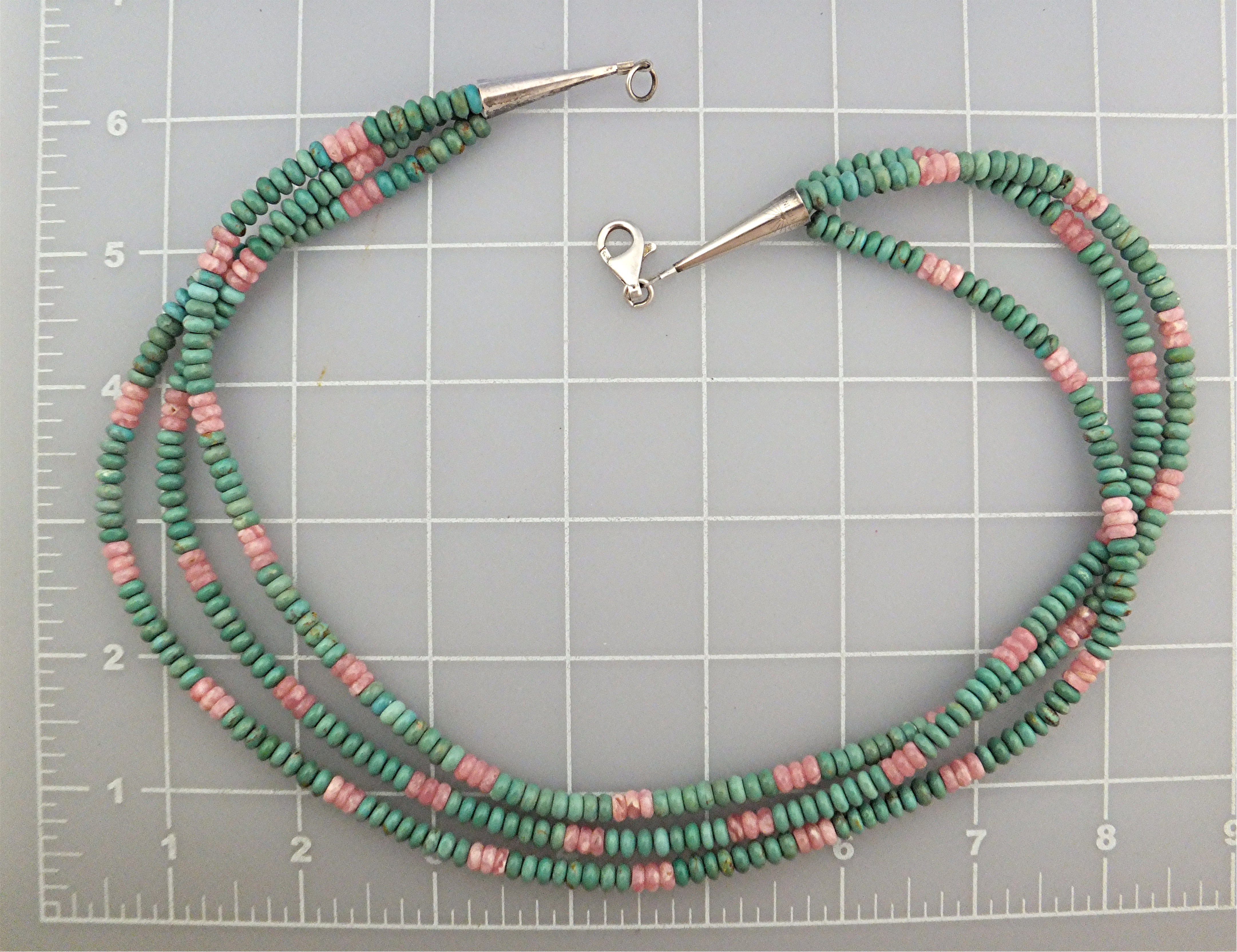 Necklace Kingman Turquoise Rhoocrosite 3 Strand USA