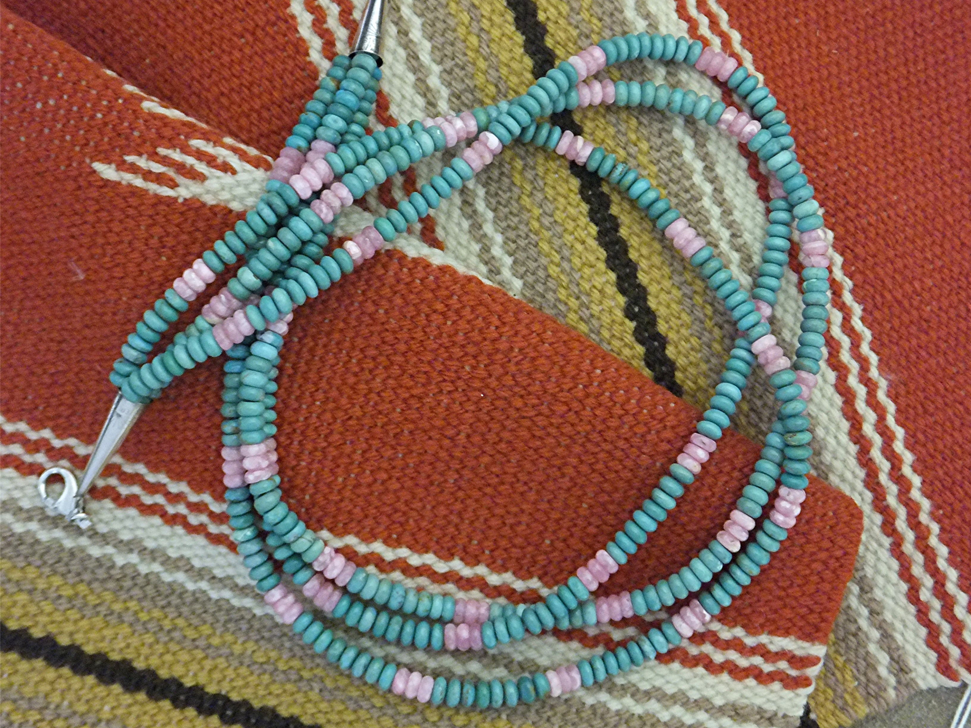 Necklace Kingman Turquoise Rhoocrosite 3 Strand USA