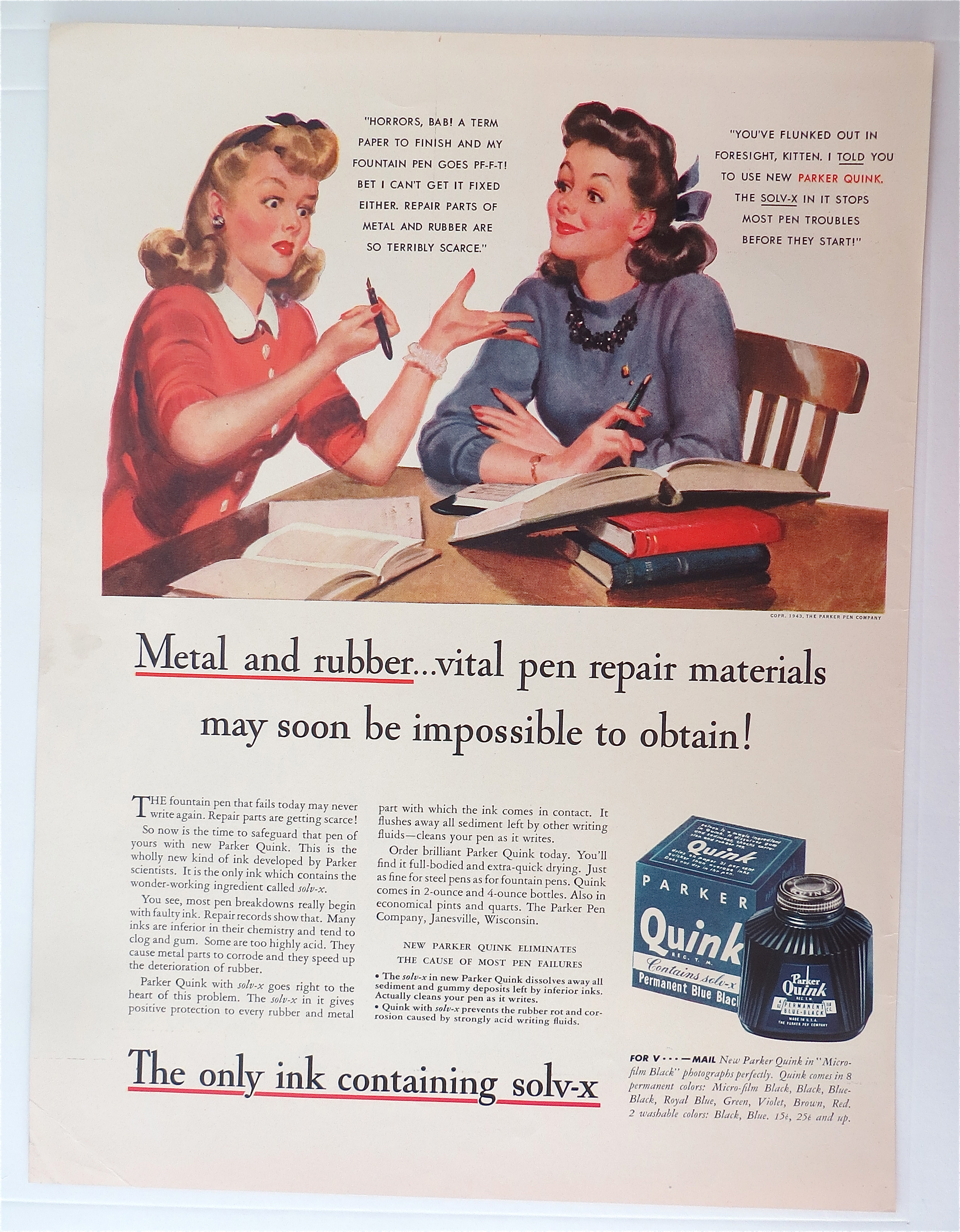 1943 Parker Quink with Women Sitting With Their Pens
