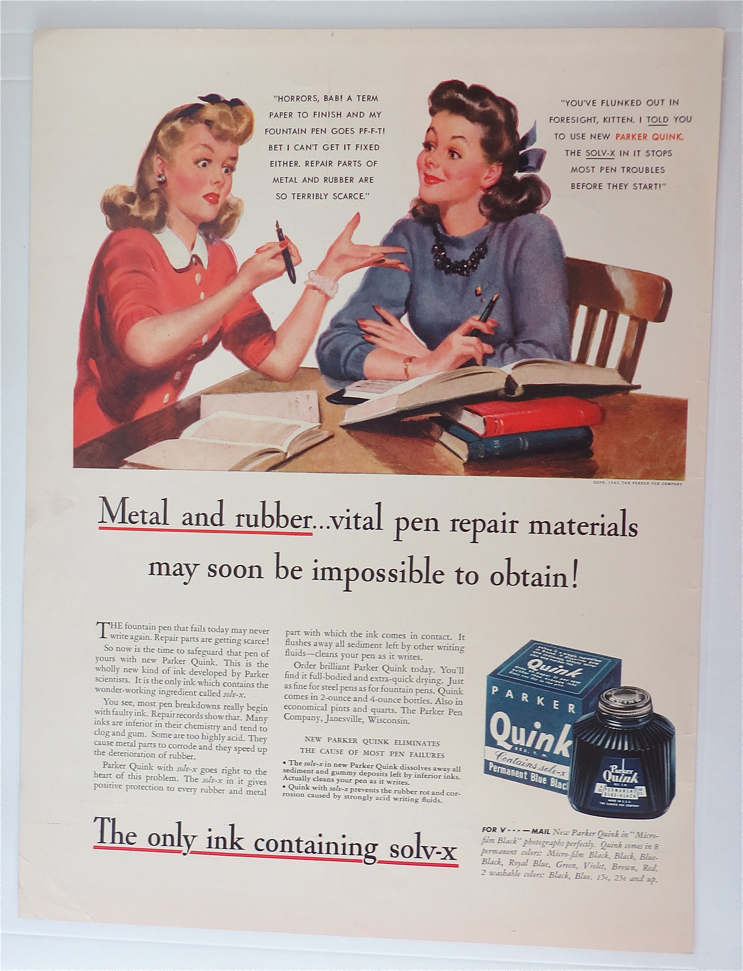 1943 Parker Quink with Women Sitting With Their Pens