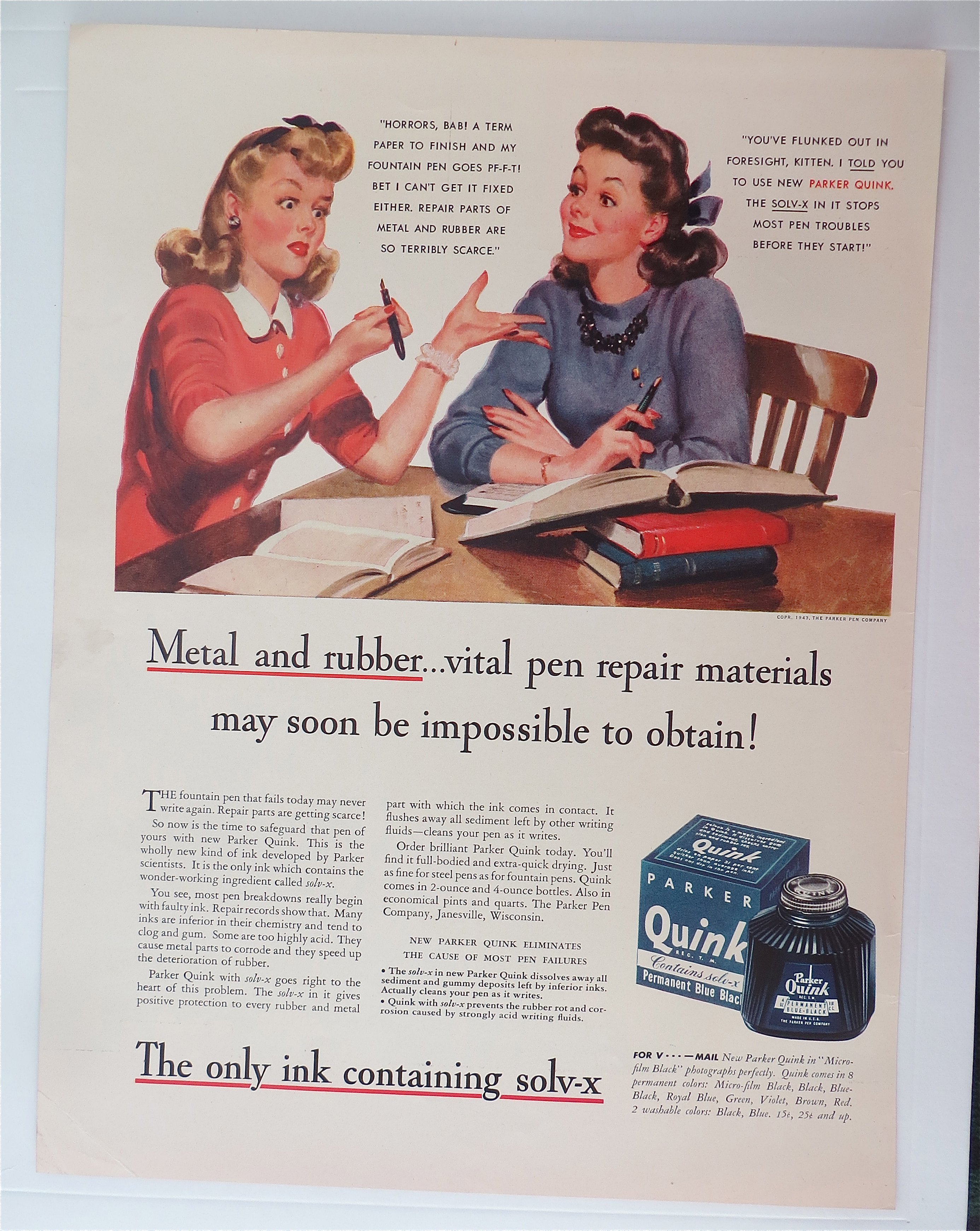 1943 Parker Quink with Women Sitting With Their Pens
