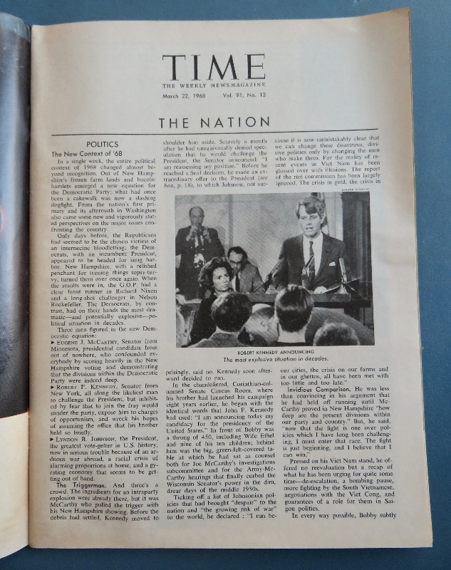 Time Magazine March 22, 1968 Eugene McCarthy