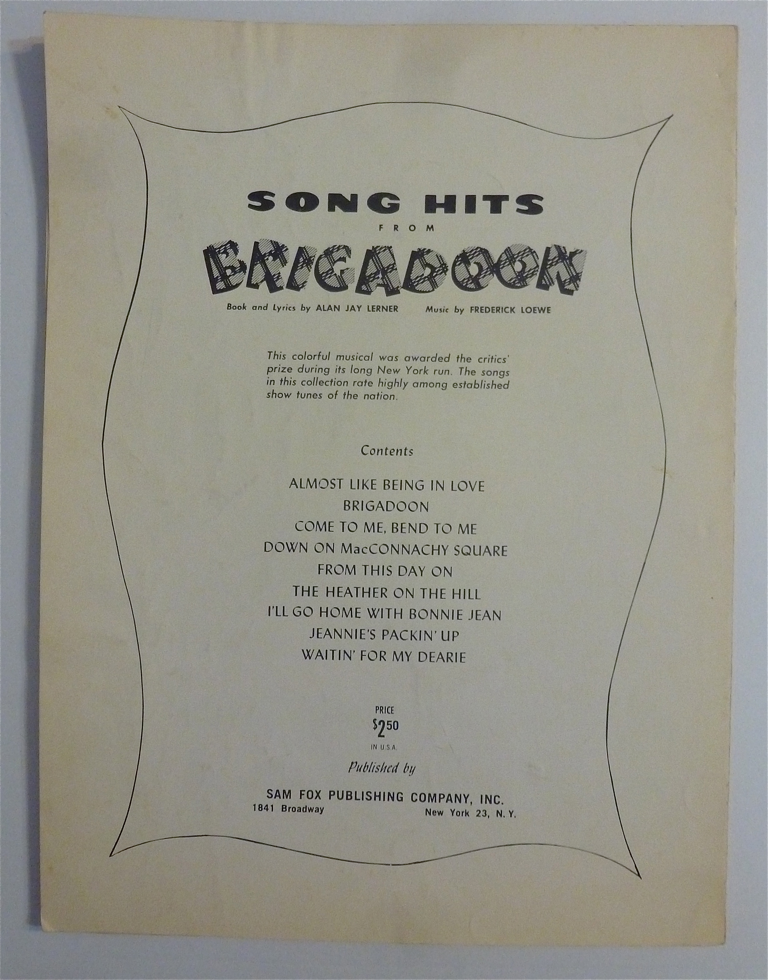 Sheet Music For 1965 The Impossible Dream