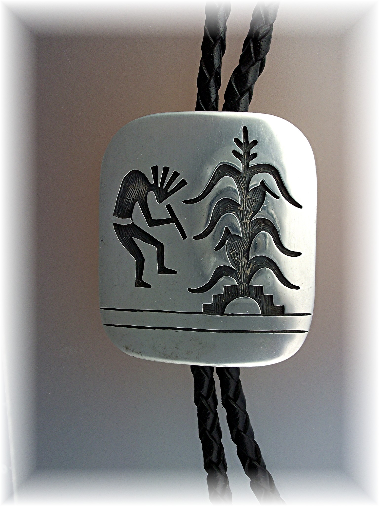 Bolo Tie Sterling Silver Kachina Corn Husk  American In