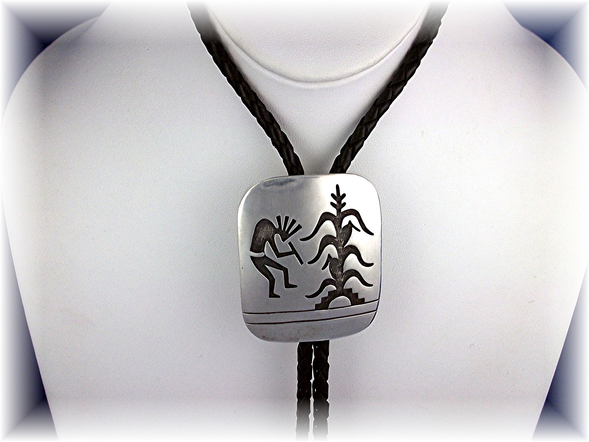 Bolo Tie Sterling Silver Kachina Corn Husk  American In