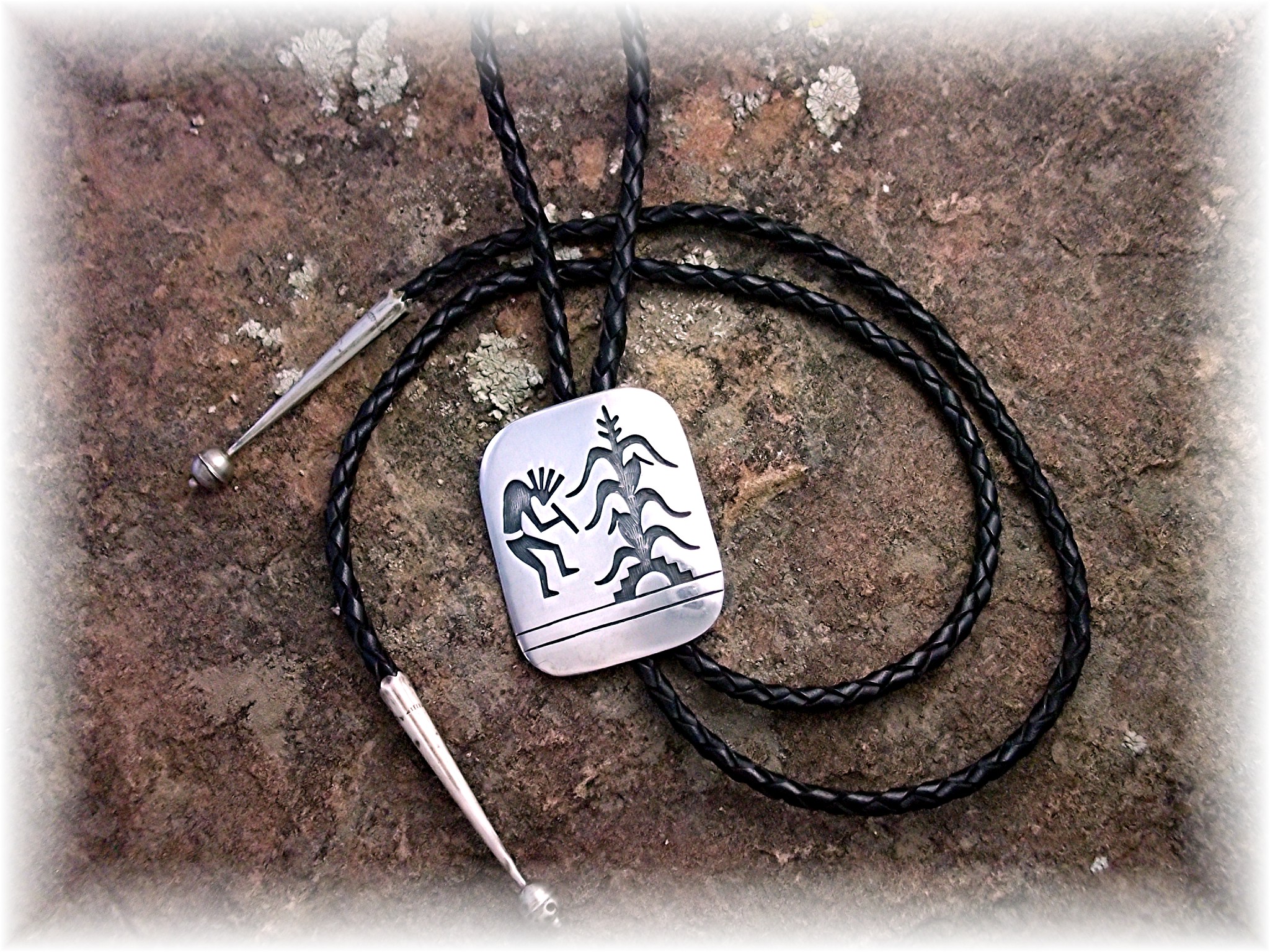 Bolo Tie Sterling Silver Kachina Corn Husk  American In