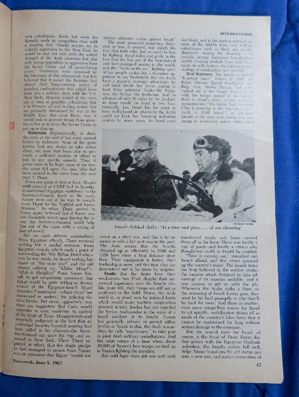 Newsweek Magazine June 5, 1967 The Arabs vs. Israel