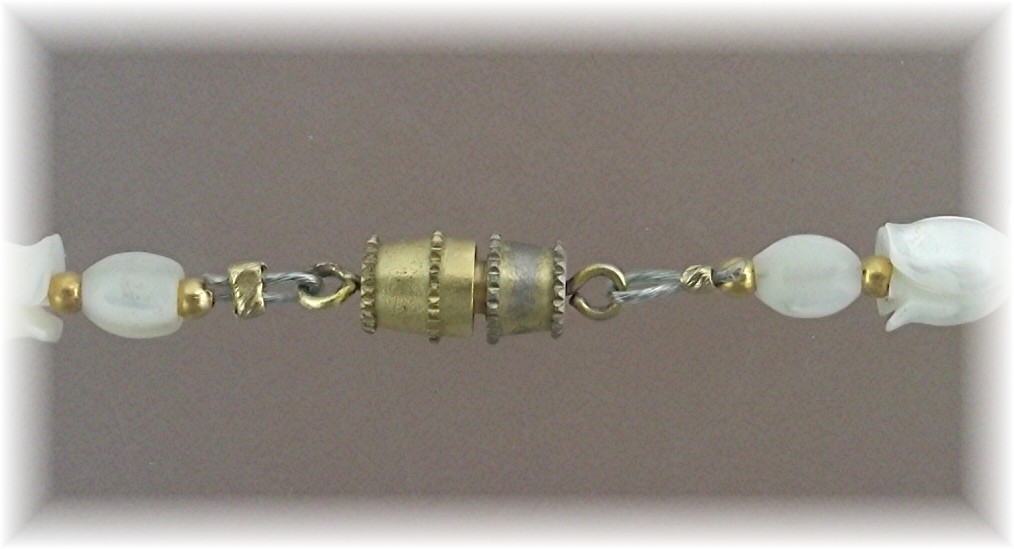 Necklace Coral Mother of Pearl Flowers  Peridot