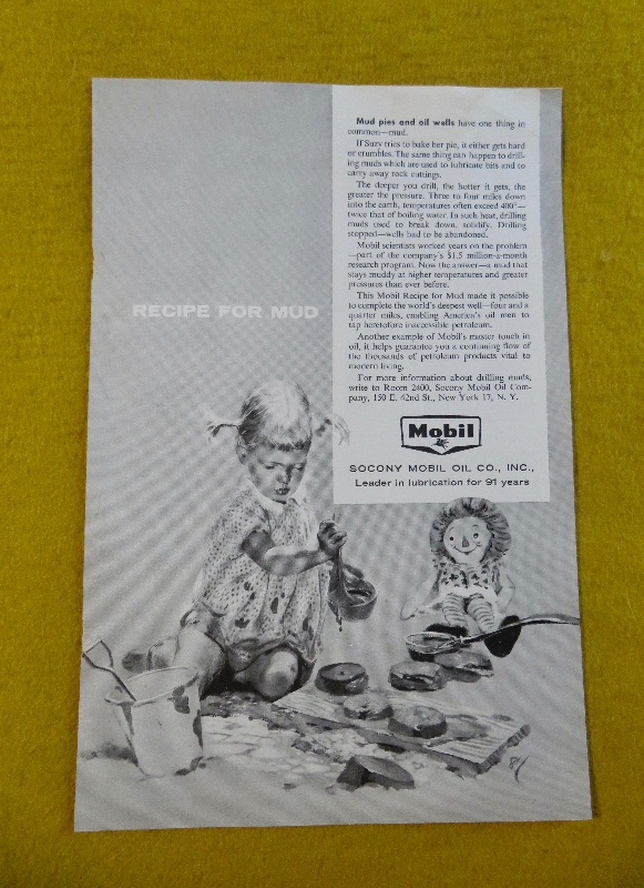 1957 Socony Mobil Oil Company with Little Girl Making Mud Pies