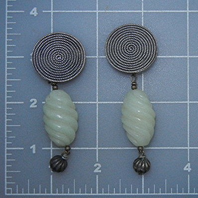 Sterling Silver and Jadeite Clip Earrings