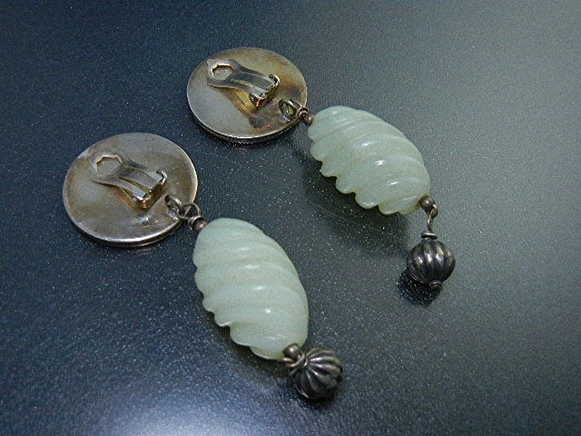 Sterling Silver and Jadeite Clip Earrings