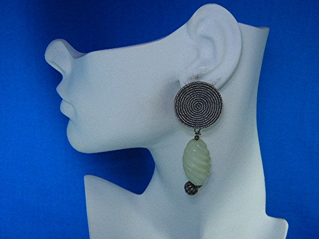 Sterling Silver and Jadeite Clip Earrings