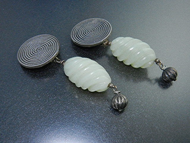 Sterling Silver and Jadeite Clip Earrings