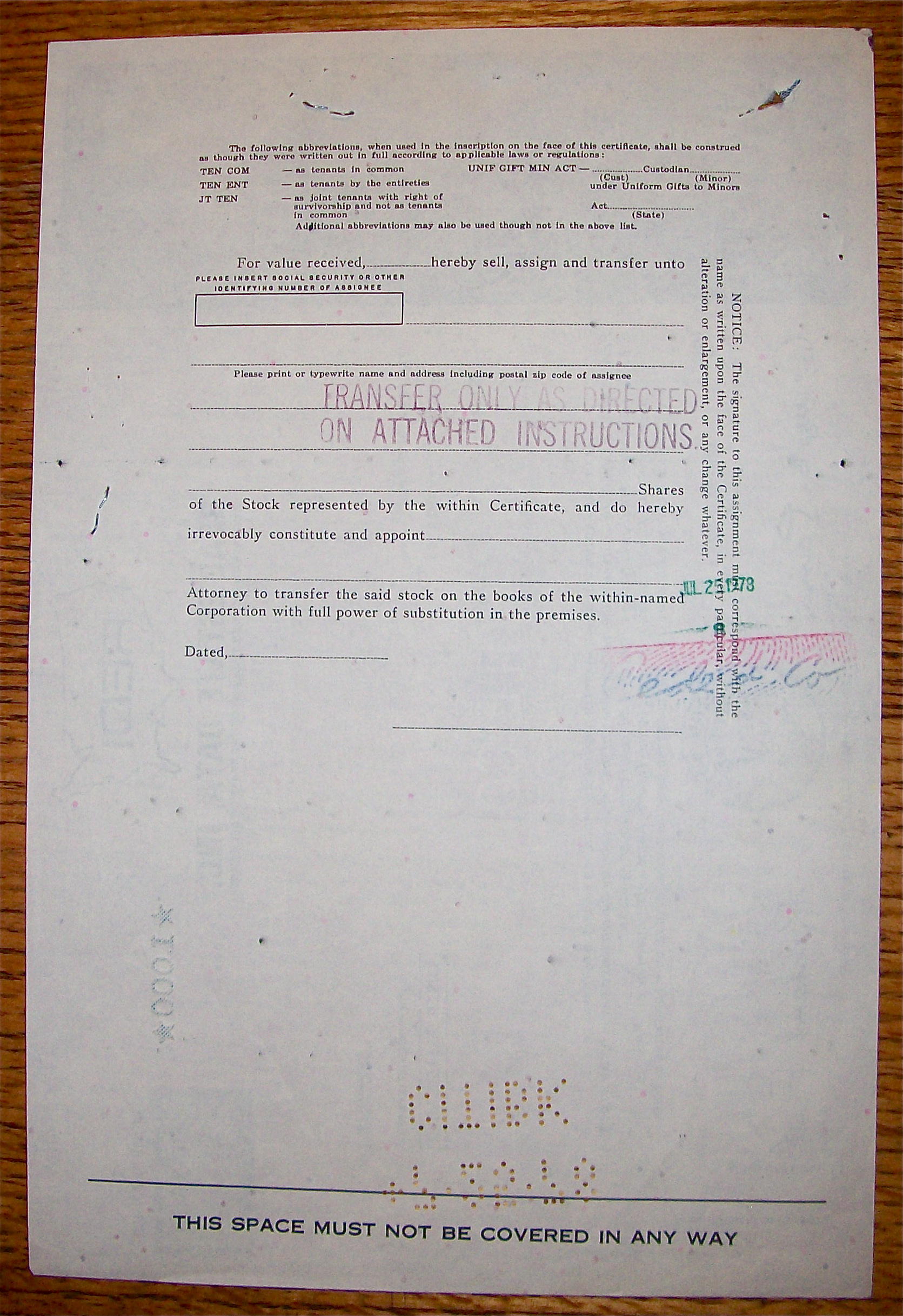 1978 Real Estate Data Inc. Stock Certificate