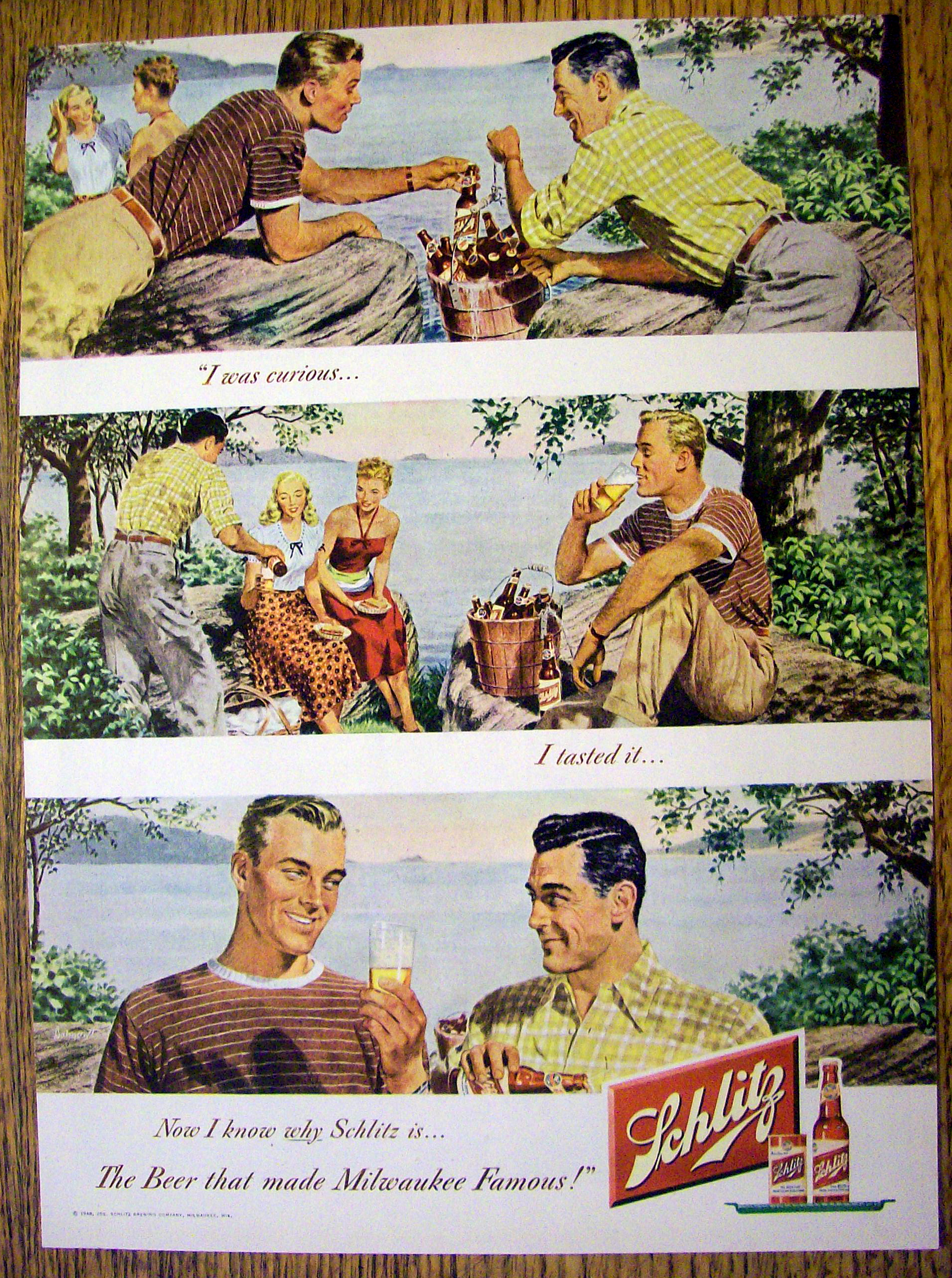 1948 Schlitz Beer with Men Talking About Beer