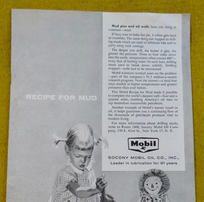 1957 Socony Mobil Oil Company with Little Girl Making Mud Pies