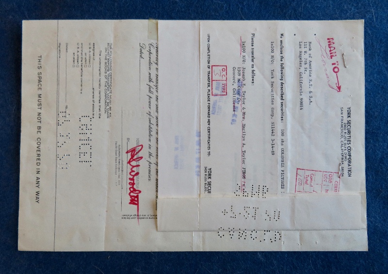 1969 Columbia Pictures Industries Incorporated Stock Certificate