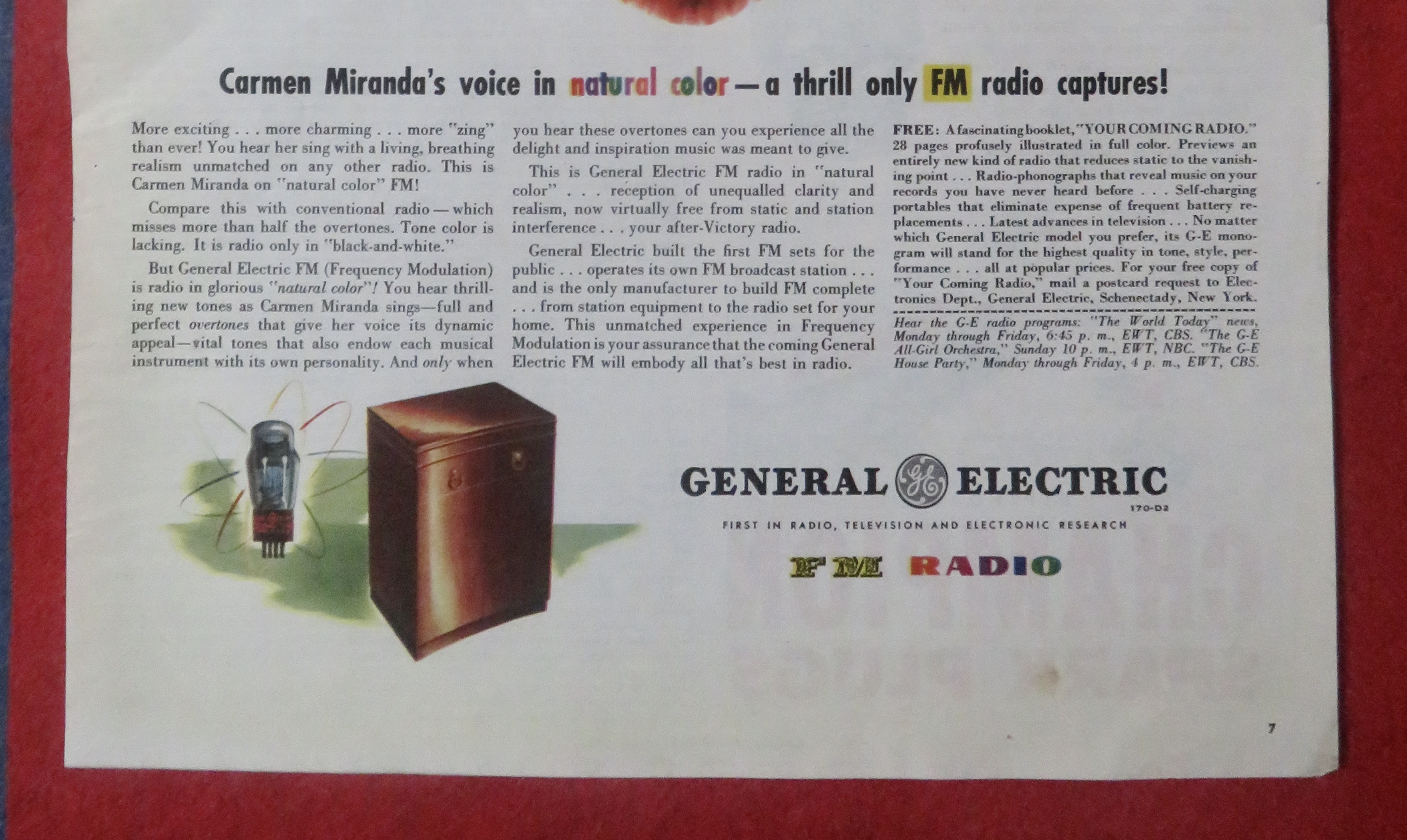 1945 General Electric FM Radio with Carmen Miranda