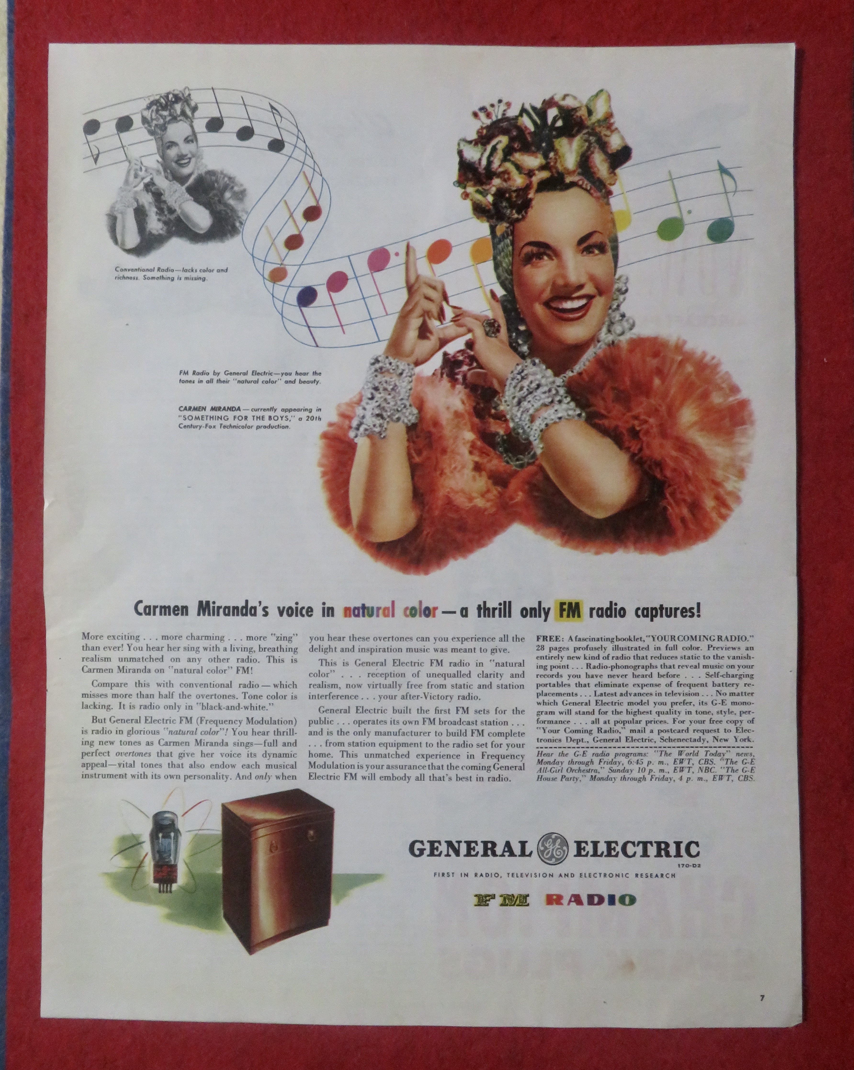 1945 General Electric FM Radio with Carmen Miranda