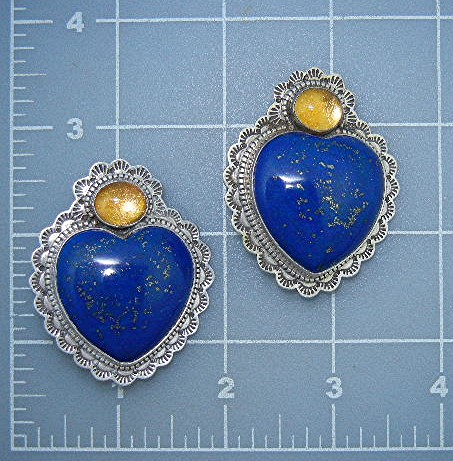 David Troutman Sterling Silver Lapis Amber Heart Earrin
