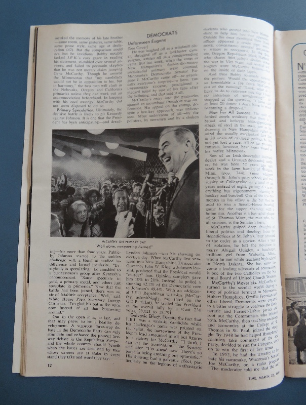 Time Magazine March 22, 1968 Eugene McCarthy