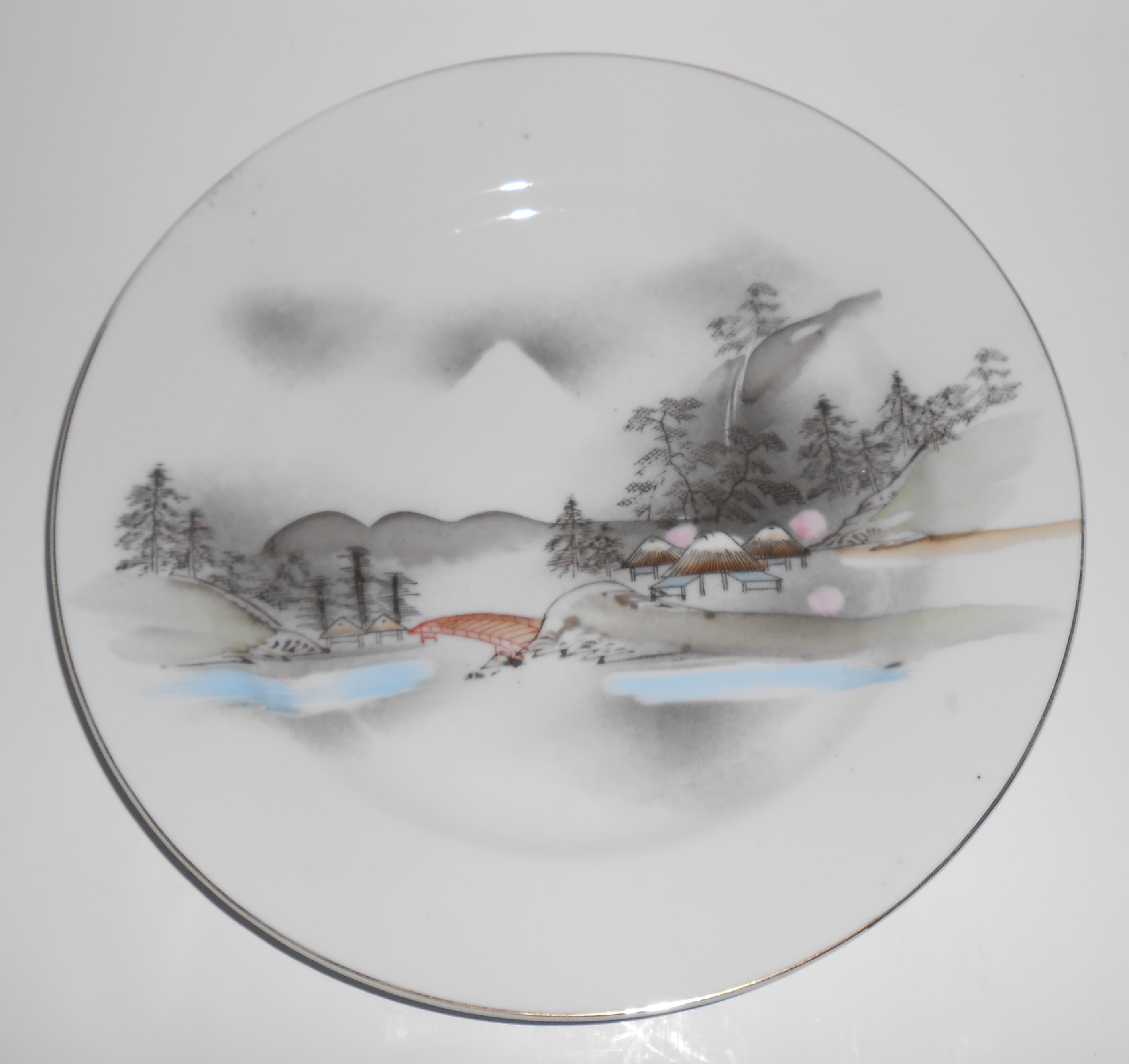 Noritake Porcelain Morimura China River Bridge Huts Mt