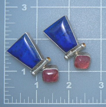 David Troutman Sterling Silver Lapis Tourmaline Earring