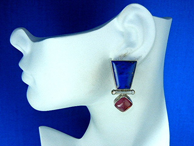 David Troutman Sterling Silver Lapis Tourmaline Earring