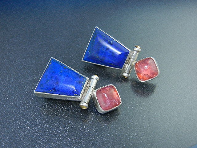 David Troutman Sterling Silver Lapis Tourmaline Earring