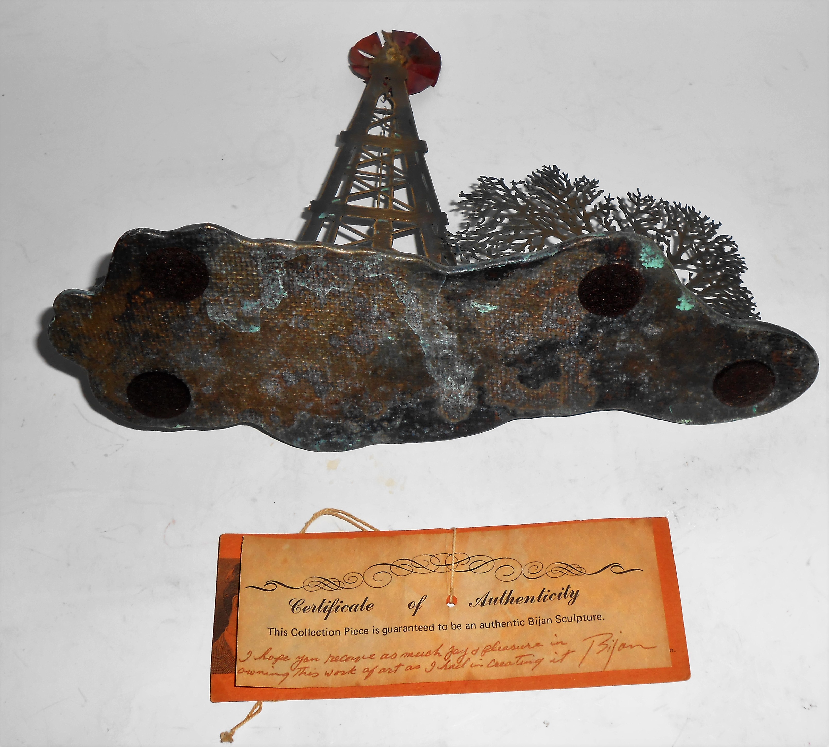 Bijan Art Metal Western Cow/Windmill/Tree Sculpture