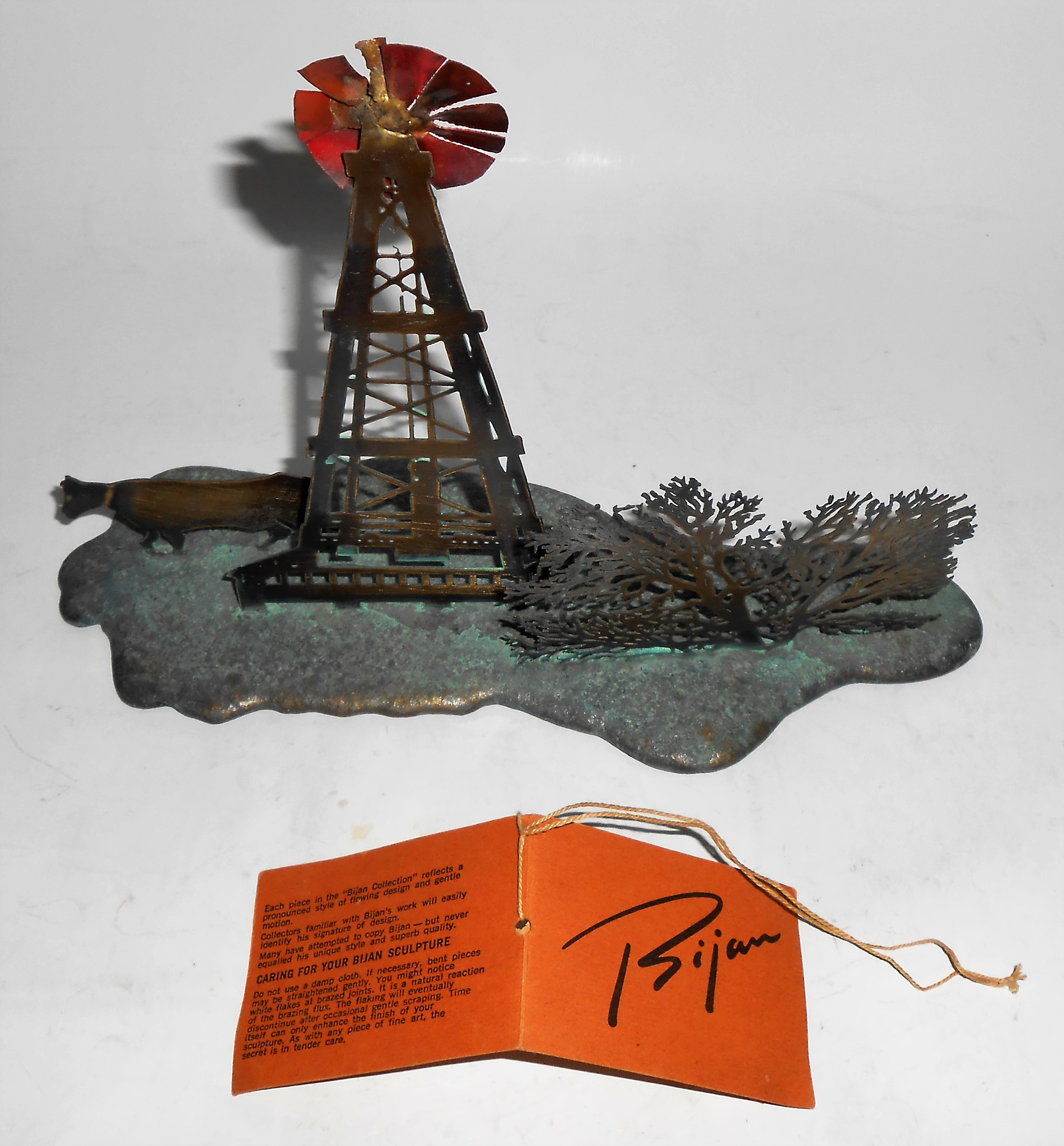 Bijan Art Metal Western Cow/Windmill/Tree Sculpture