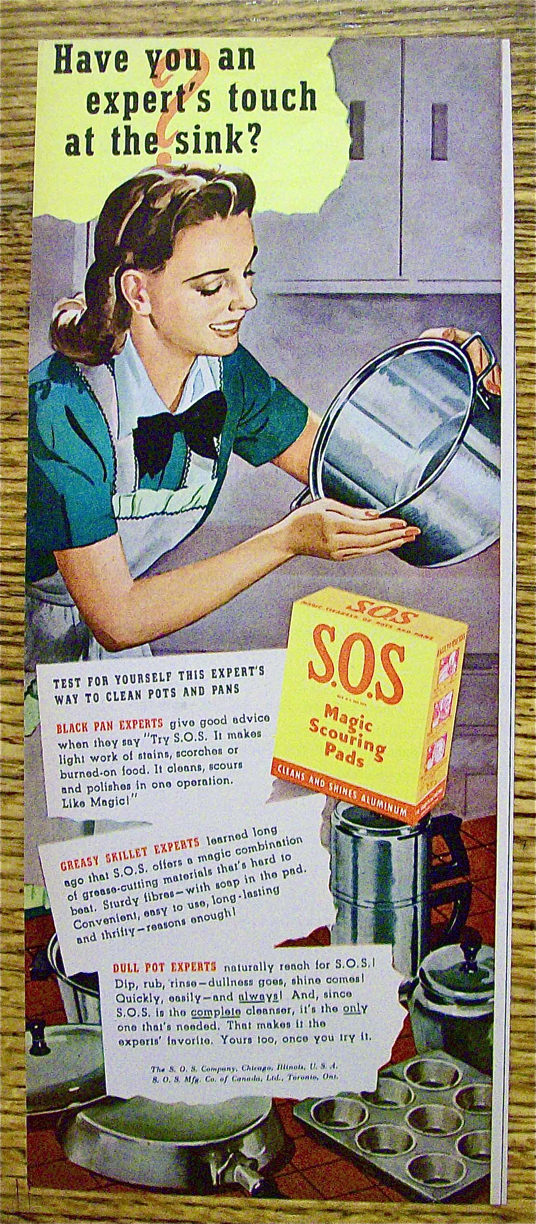 1946 S. O .S. Scouring Pads with Woman Cleaning Pot