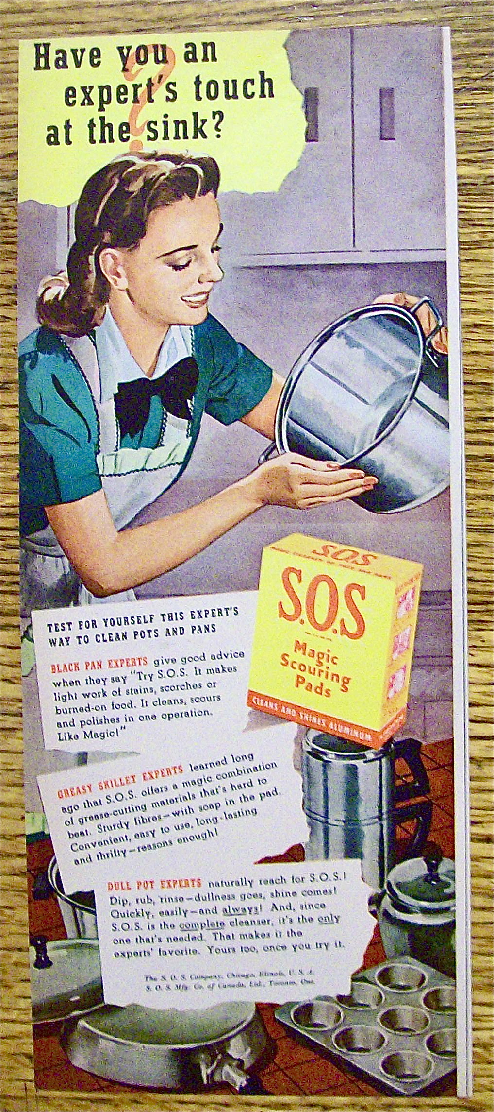 1946 S. O .S. Scouring Pads with Woman Cleaning Pot